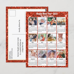 2023 Kalender Moderne Familie 12 Foto Roter Glitze Postkarte