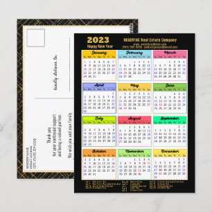 2023 Kalender Modernes Black Gold Script Business Postkarte