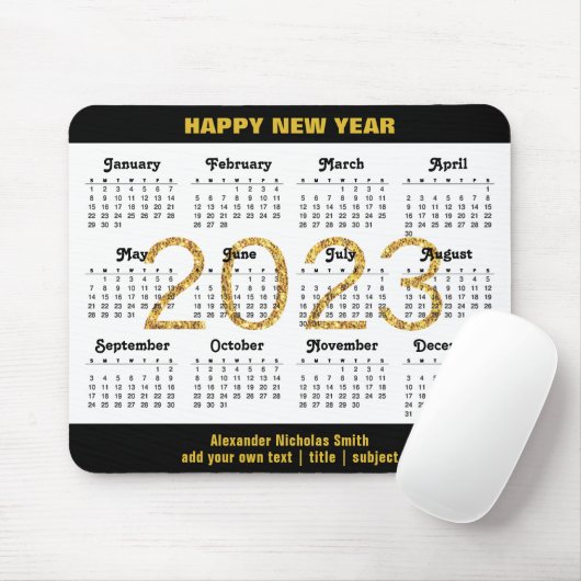 2023 Kalender Modernes Schwarzes Script Minimalist Mousepad (Mit Mouse)