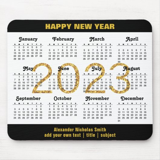 2023 Kalender Modernes Schwarzes Script Minimalist Mousepad (Vorne)