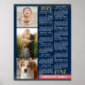 2023 Kalender Navy Koral Gold Familie Foto Collage Poster (Vorne)