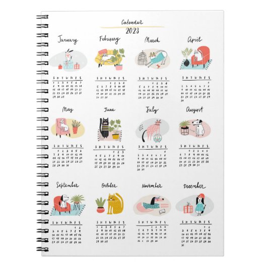 2023 Kalender Niedlicher Cartoon Katzen und Hunde Notizblock (Vorderseite)
