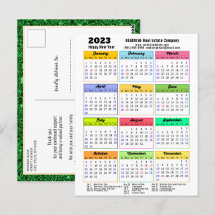 2023 Kalender Schwarz-Script-Grün-Glitzer Corporat Postkarte