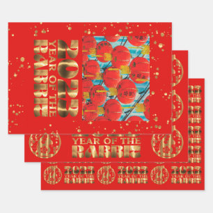 2023 Kaninchen Rot Gold Frohes Chinesisches Neujah Geschenkpapier Set