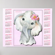 2023 Kinderkalender, Wasserfarbenlephant, Blume