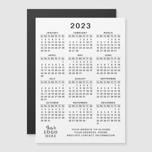 2023 Magnetic Calendar Logo Weiß Schwarz Einfach Magnetkarte (Vorne/Hinten)