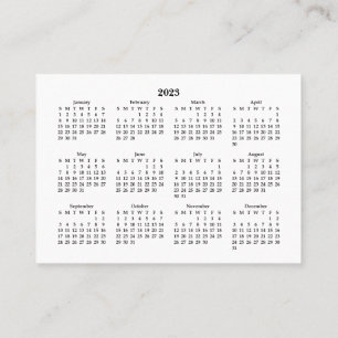 2023 Mini Kalender Sonntag Start White Visitenkarte
