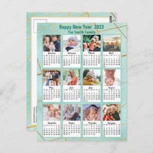 2023 Mint Green Modern Family 12 Foto Kalender Postkarte