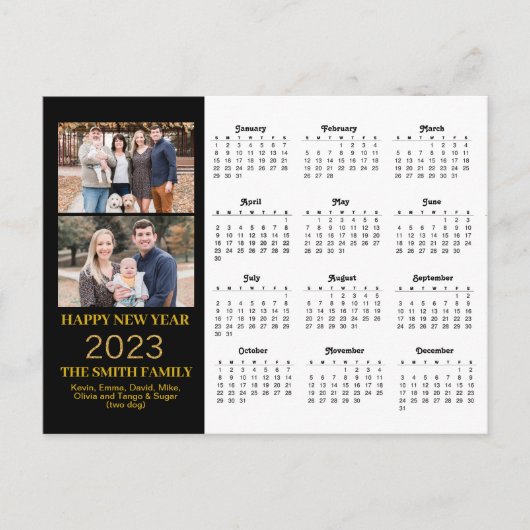 2023 Moderner Gold Glitzer Script 2 Foto Kalender Postkarte (Vorderseite)