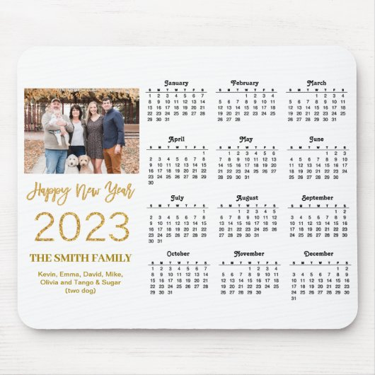 2023 Moderner Gold Glitzer Script Foto Calendar Mousepad (Vorne)