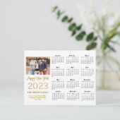 2023 Moderner Gold Glitzer Script Foto Calendar Postkarte (Stehend Vorderseite)