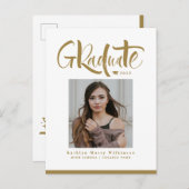 2023 Moderner Gold Script Trendy Foto Abschluss Einladungspostkarte (Vorne/Hinten)