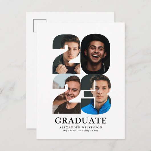 2023 Moderner Trendy 4 Foto Collage Abschluss Ankündigungspostkarte (Vorne/Hinten)