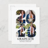 2023 Modernes, feines Script Trendy 5 Foto Abschlu Ankündigungspostkarte (Vorne/Hinten)