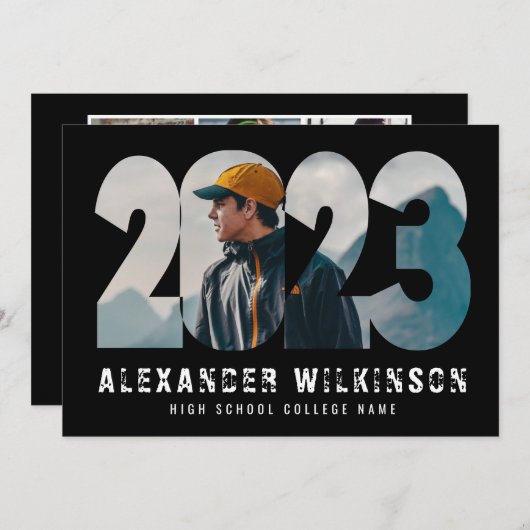 2023 Modernes, kühnes Script Trendy 4 Foto Abschlu Einladung (Vorne/Hinten)