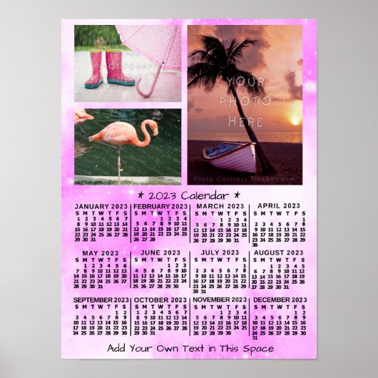 2023 Monatlicher Kalender Rosa Aquarell 3 Foto Poster (Vorne)