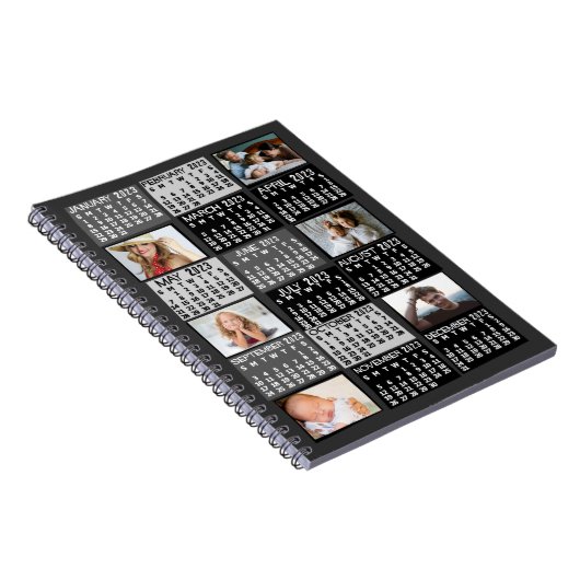 2023 Monatlicher Kalender Schwarz Mod 6 FotoCollag Notizblock (Rechte Seite)