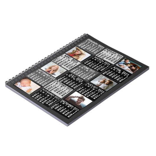 2023 Monatlicher Kalender Schwarz Mod 6 FotoCollag Notizblock (Linke Seite)