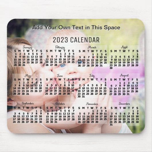 2023 Monatlicher Kalender Schwarzer Text hinzufüge Mousepad (Vorne)