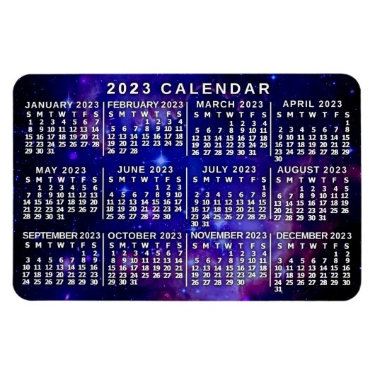 2023 Monatlicher Kalender Weltraumnebel Magnet (Horizontal)