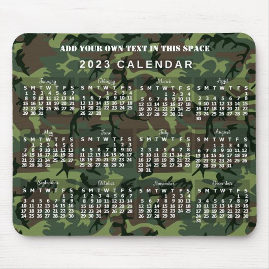 2023 Monatskalender Camouflage Camouflage Grün Mousepad (Vorne)