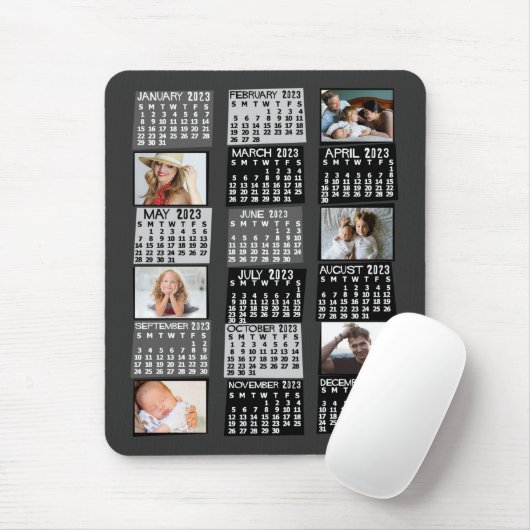 2023 Monatskalender Mod Schwarzes FotoCollage Mousepad (Mit Mouse)