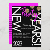 2023 Neon New Years Party Pink White Typografy Einladung (Vorne/Hinten)