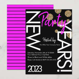 2023 Neon Silvesterparty Pink Weiße Typografie Einladung