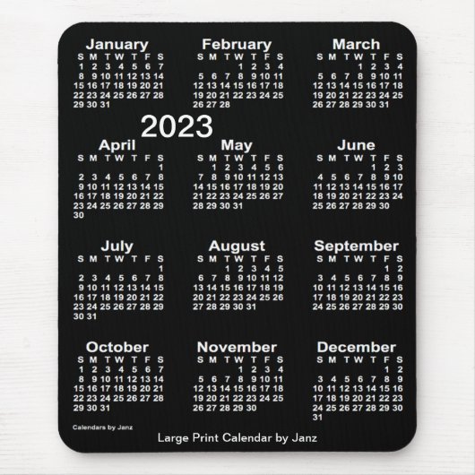 2023 Neon White Large Print Calendar von Janz Mousepad (Vorne)