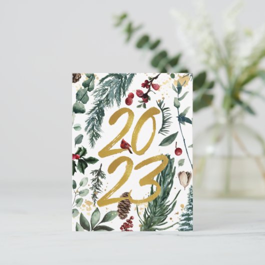 2023 Neujahr Business Foto Feierliche Kiefernstras Postkarte (Stehend Vorderseite)