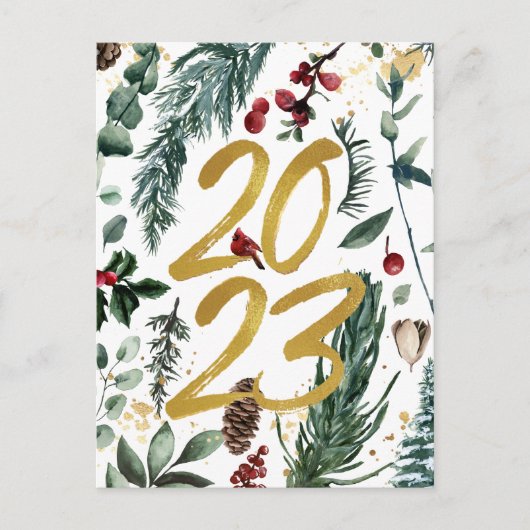 2023 Neujahr Business Foto Feierliche Kiefernstras Postkarte (Vorderseite)