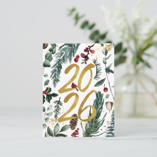 2023 New Year Business Festival Pine Bough Gold Postkarte (Stehend Vorderseite)