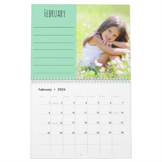 2023 Photo Collage Monthly Photo and Notes Seafoam Kalender (Feb 2026)