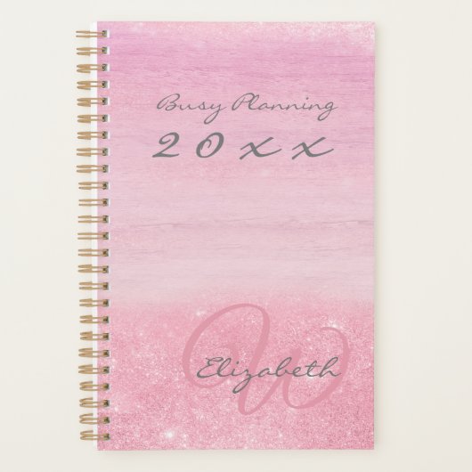 2023 Planner Pink Ombre Shimmer mit Monogramm Planer (Vorderseite)