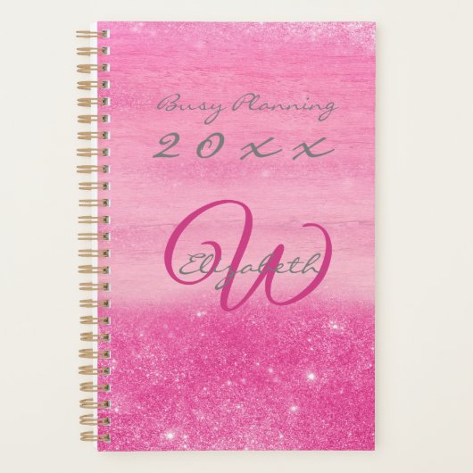 2023 Planner Pink Ombre Shimmer mit Monogramm Planer (Vorderseite)