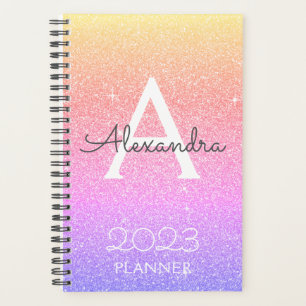 2023 Rainbow Pastel Glitter Sparkle Monogram Planer