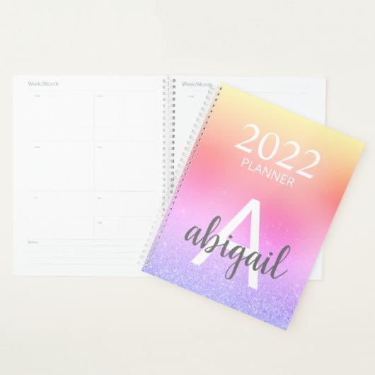 2023 Rainbow Pastel Glitzer Stilvolle Monogramm Na Planer (Anzeige)