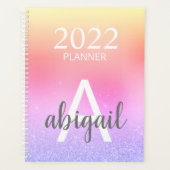 2023 Rainbow Pastel Glitzer Stilvolle Monogramm Na Planer (Vorderseite)