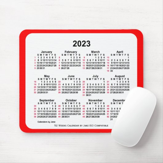 2023 Red 52 Weeks ISO Calendar by Janz Mousepad (Mit Mouse)