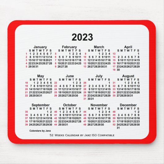 2023 Red 52 Weeks ISO Calendar by Janz Mousepad (Vorne)