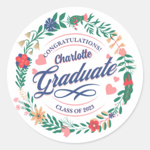 2023 Retro Blume Wreath Grad Party Napkins Runder Aufkleber