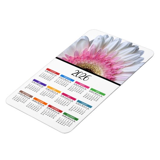 2023 Rosa und Weiße Gerbera Daisy Kalender Magnet (Linke Seite)
