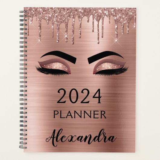 2023 Rose Gold Blush Pink Glitter Eyelashes Planer (Vorderseite)