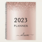 2023 Rose Gold Blush Pink Glitter Monogram Planer (Vorderseite)