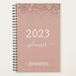 2023 Rose Gold Blush Pink Glitzer Monogram Girly Planer