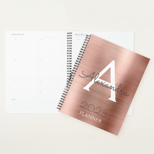 2023 Rose Gold Blush Pink Sparkle Monogram Planer (Anzeige)