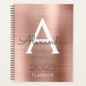 2023 Rose Gold Blush Pink Sparkle Monogram Planer (Vorderseite)