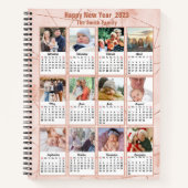 2023 Rose Gold Moderne Familie 12 Foto Kalender Notizblock (Vorderseite)