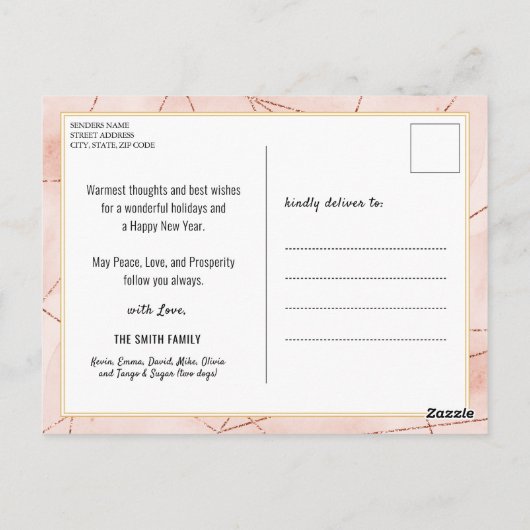 2023 Rose Gold Moderne Familie 12 Foto Kalender Postkarte (Rückseite)