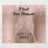 2023 Rose Gold Neujahrstoast von Ihrem Namen Schaumweinetikett (Einzelnes Label)